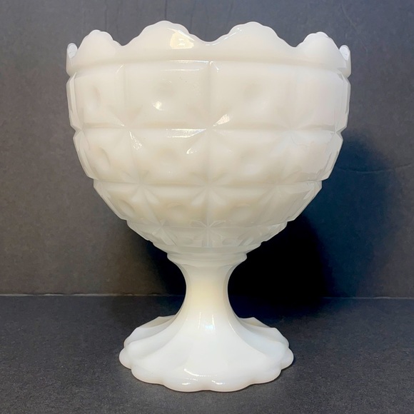Napco Accents Vintage Nalco Milk Glass Quilt Pattern Pedestal
